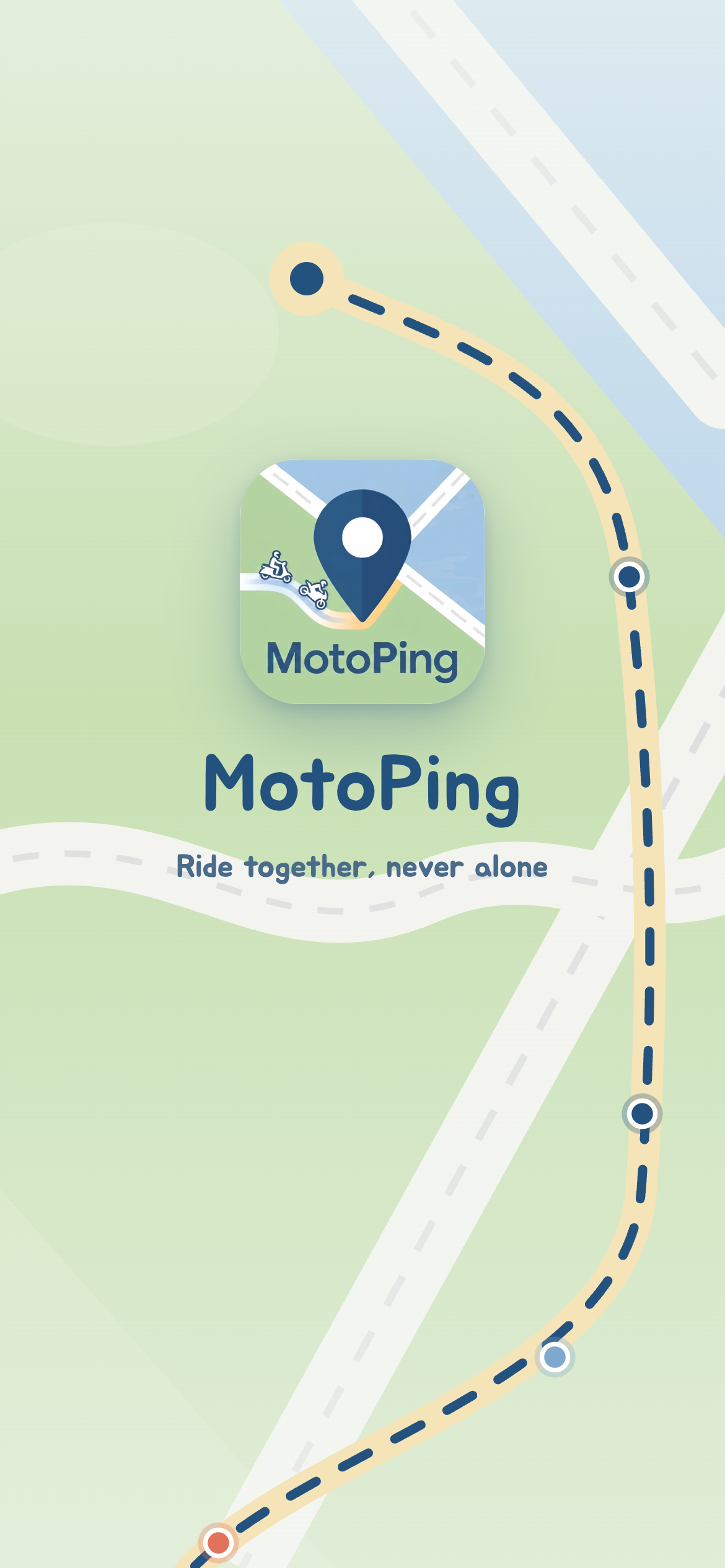 MotoPing 앱 시작 화면 · Ride together, never alone